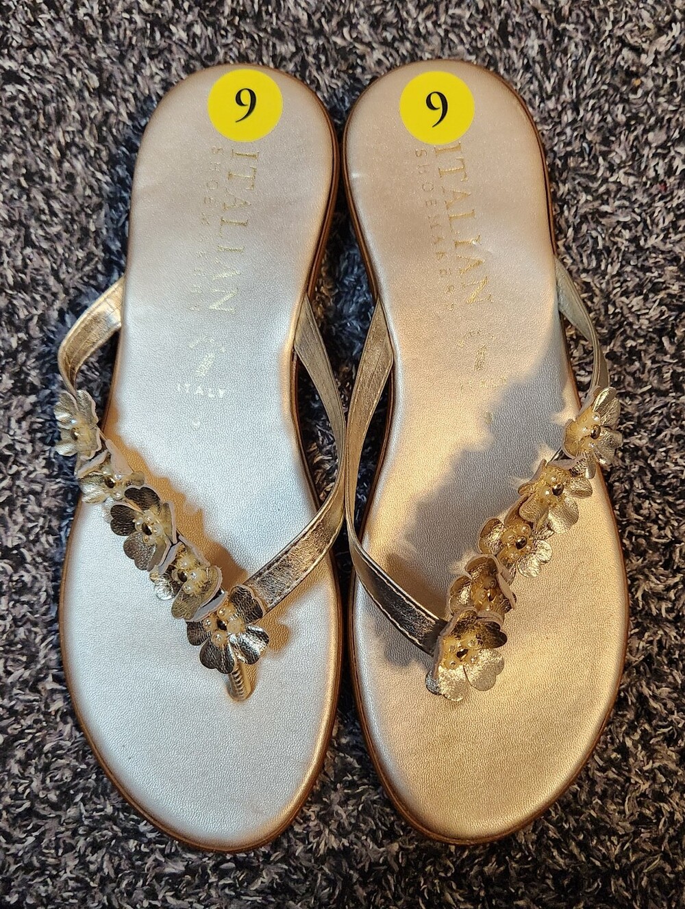 Italian Shoemakers Metallic Gold Floral T-Strap Sandals
